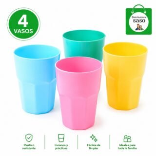 🥤 Juego x4 Vasos Plásticos ✨ Set de Vasos Resistentes y Reutilizables | Ideales para Hogar, Fiestas y Uso Diario 🎉✅