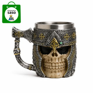 💀 Vaso Mug Metálico Calavera Caballero Medieval ✨ Taza Gothic Vintage Resistente y Original | Ideal para Coleccionistas y Regalo Único 🖤⚔️☕