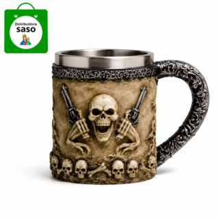 💀 Vaso Mug Metálico Calavera Viejo Oeste ✨ Taza Cowboy Gothic Vintage | Original, Resistente e Ideal para Coleccionistas y Regalo 🤠🖤