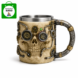 💀 Vaso Mug Metálico Calavera Futurista ✨ Taza Gothic Sci-Fi Resistente y Original | Ideal para Café, Bebidas y Coleccionistas 🖤🚀☕