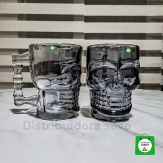 vaso cervecero de cristal de calavera color negro
