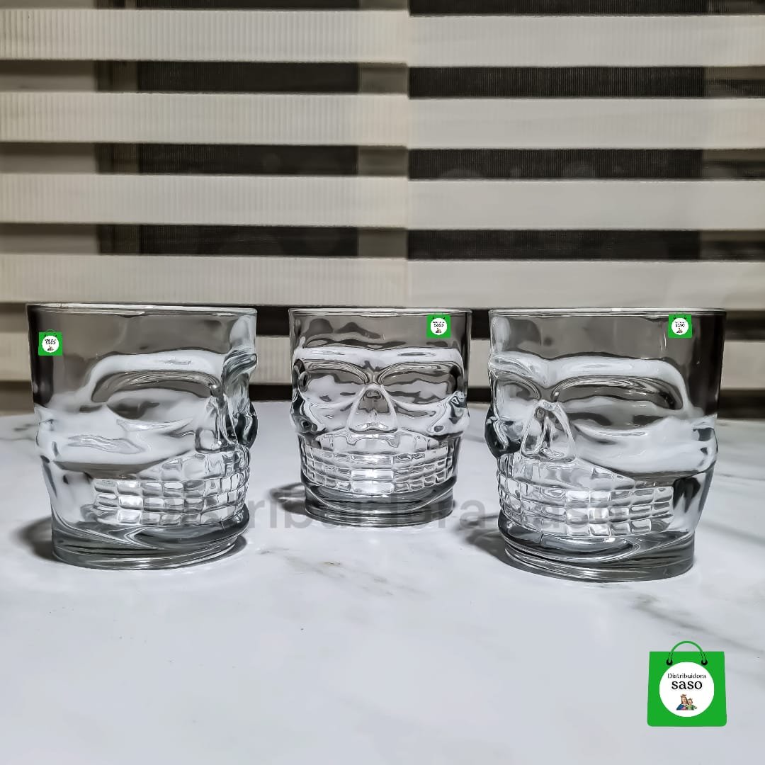 juego x 6 vasos whiskeros de cristal color transparente de calavera