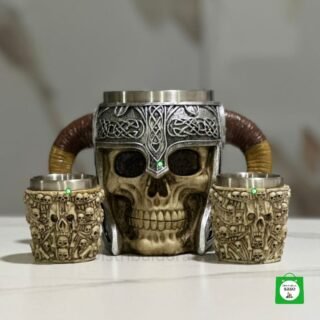 vaso jarra de calavera mas 2 copas shot con estilo de calavera