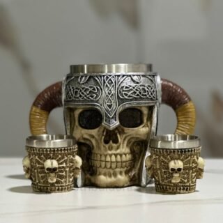 vaso jarra de calavera mas 2 copas shot con estilo de calavera