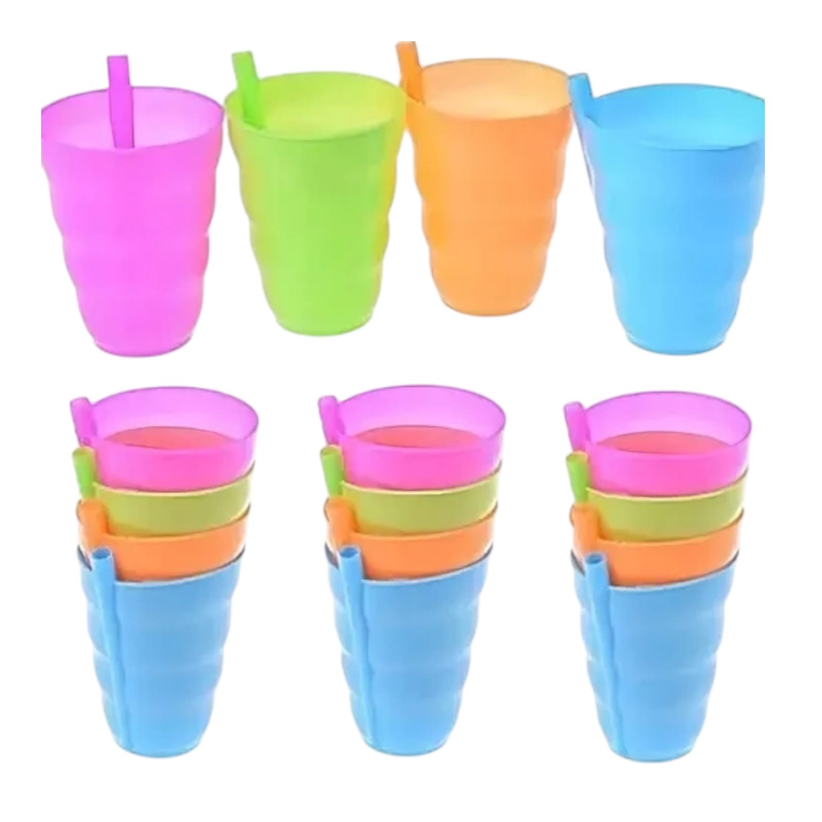 juego x 4 vasos plastico con pitillo