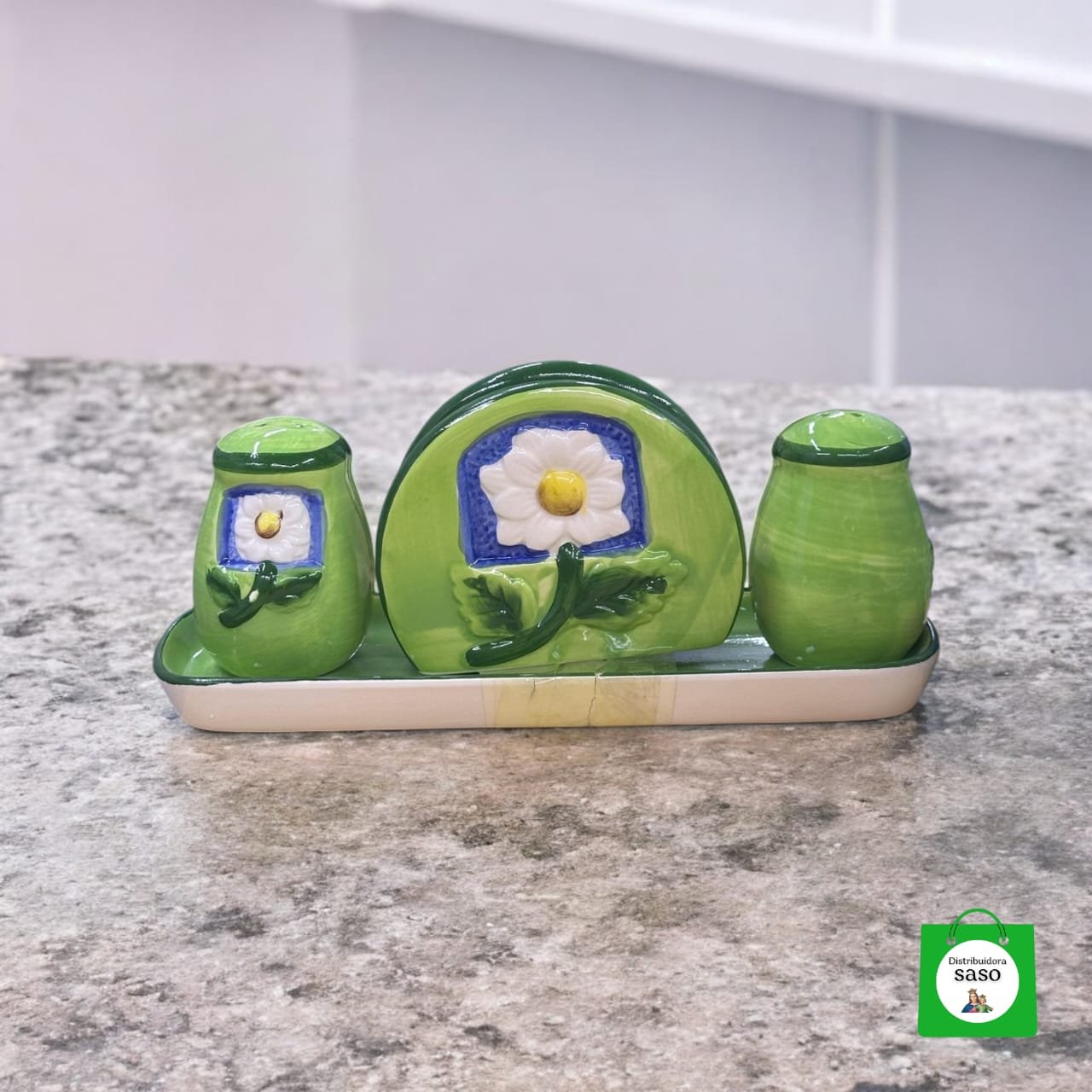 juego de servilletero y saleros ceramicos