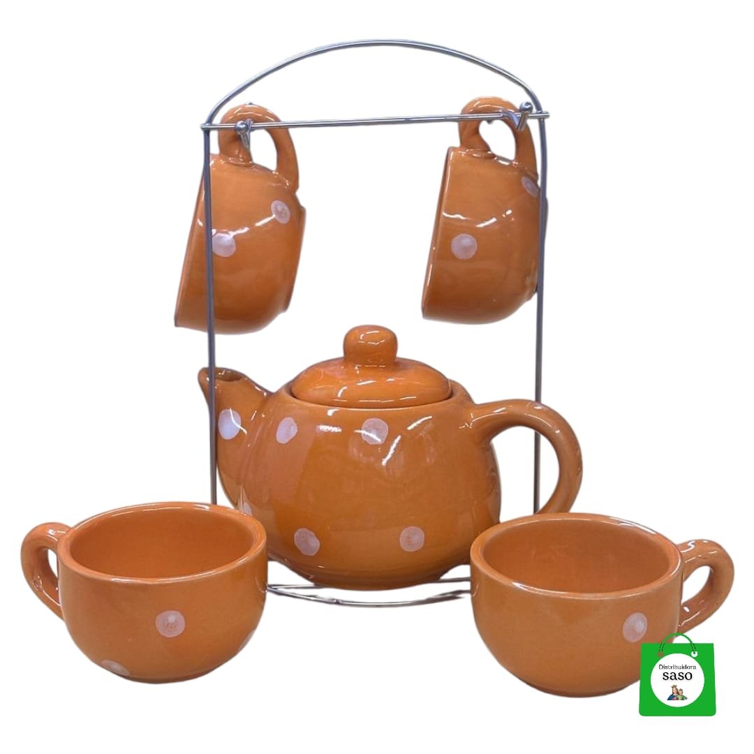 🌸 Juego de Tetera en Cerámica naranja con Pocillos ✨ Set de Té Artesanal Kawaii | Elegante, Romántico e Ideal para Regalo 🫖🎁