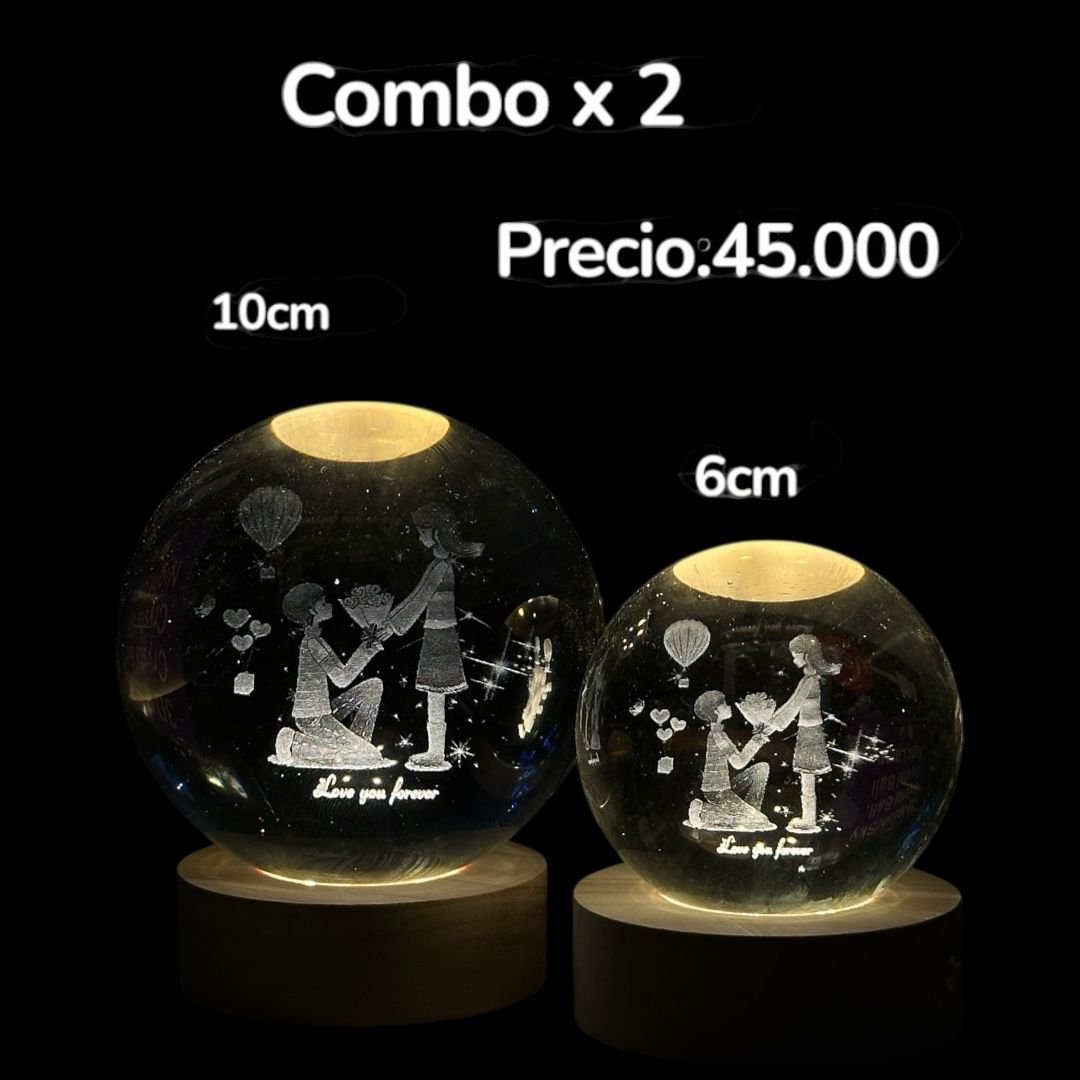 dúo de esfera de luz de I LOVE FOREVER de 6cm y 10cm