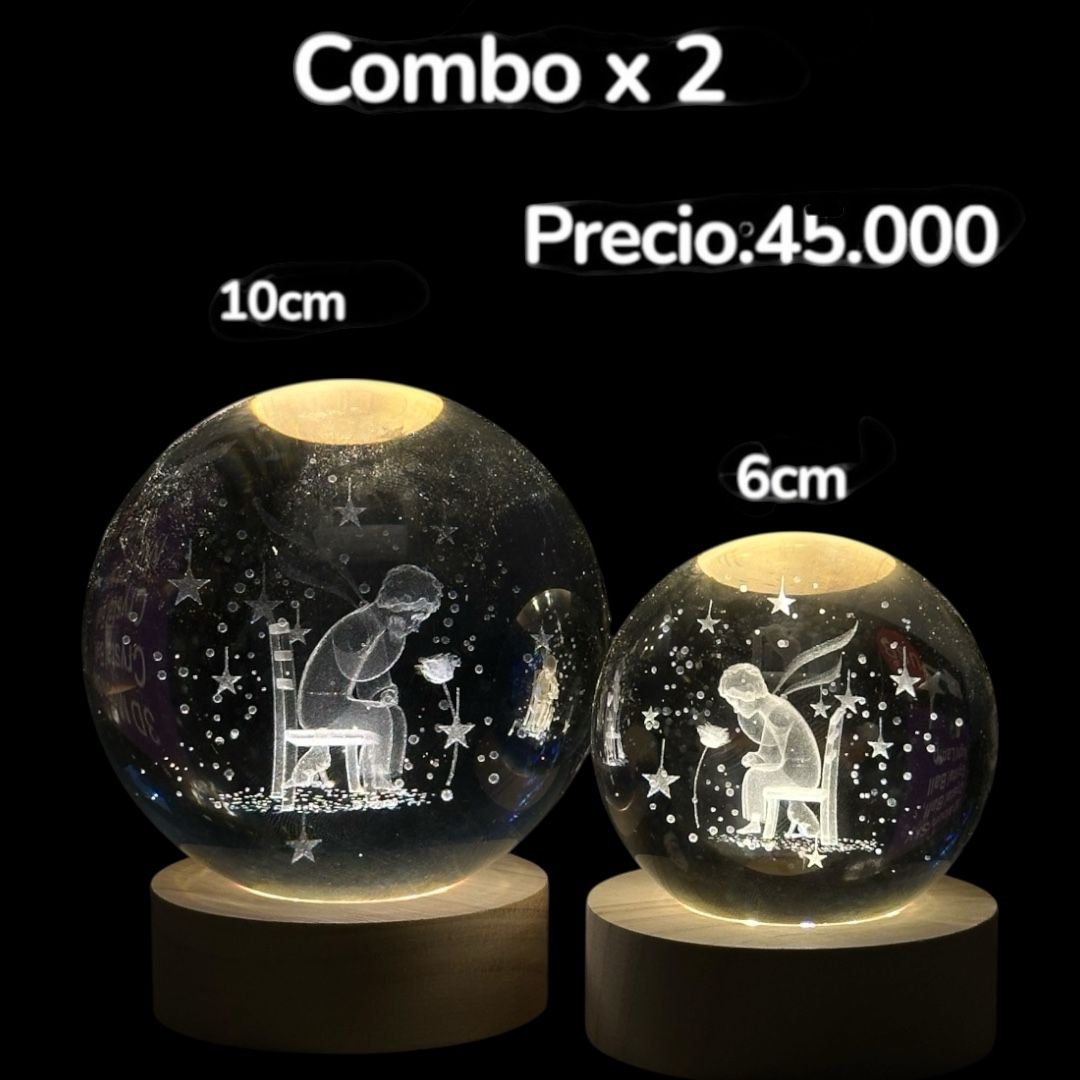 dúo de esfera de luz del principito sentado de 6cm y 10cm
