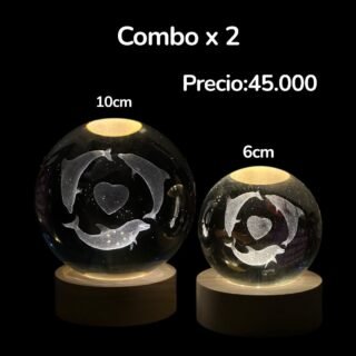 dúo de esferas de delfín con el corazon de 6cm y 10cm