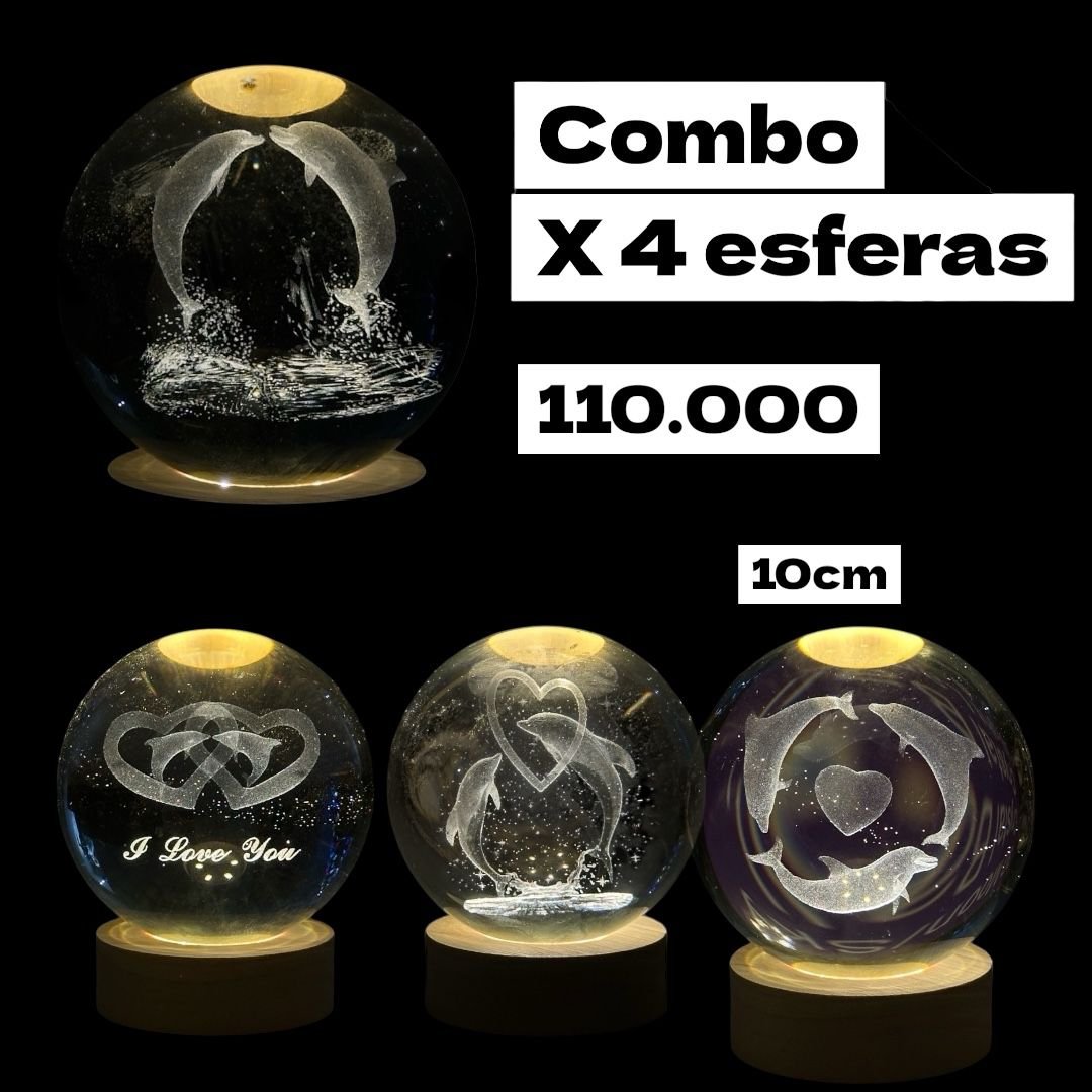 combo de 4 esferas con motivo de delfines de 10cm