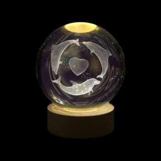 esfera de luz de delfines con el corazon 10cm