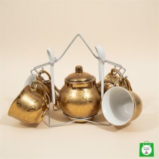 🌸 Juego de Tetera en Cerámica dorada con Pocillos ✨ Set de Té Artesanal Kawaii | Elegante, Romántico e Ideal para Regalo 🫖🎁