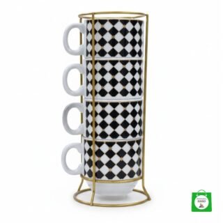 ☕ Set x4 Pocillos Torre de Cerámica con Diseño — Tazas Apilables Decoradas para Café y Tinto ✨