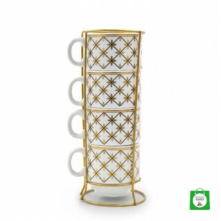 ☕ Set x4 Pocillos Torre de Cerámica con Diseño — Tazas Apilables Decoradas para Café y Tinto ✨