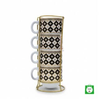 ☕ Set x4 Pocillos Torre de Cerámica con Diseño — Tazas Apilables Decoradas para Café y Tinto ✨