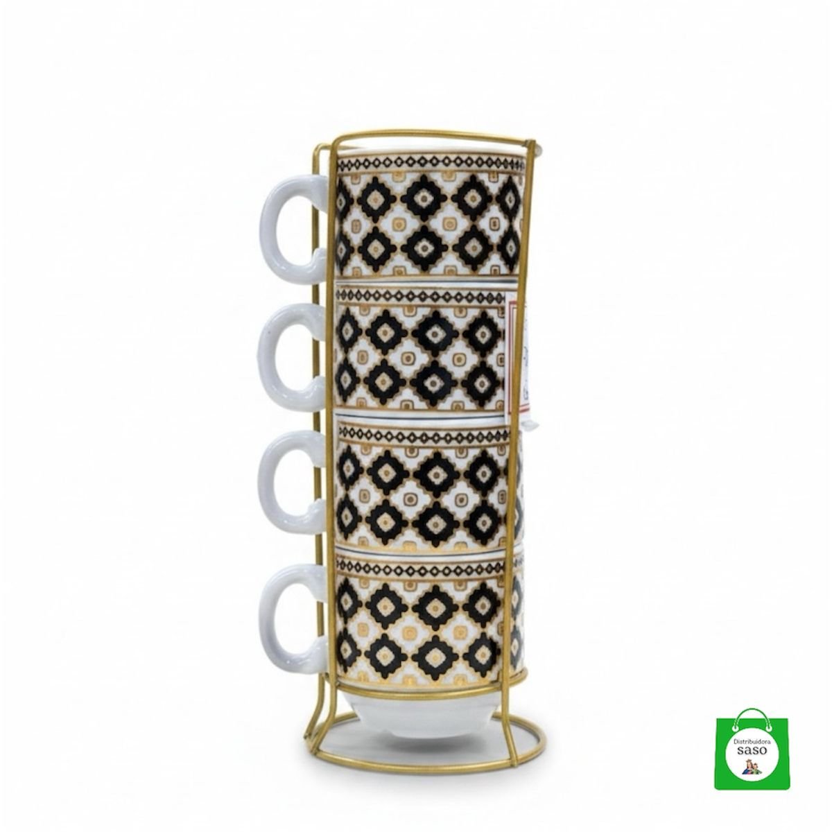☕ Set x4 Pocillos Torre de Cerámica con Diseño — Tazas Apilables Decoradas para Café y Tinto ✨