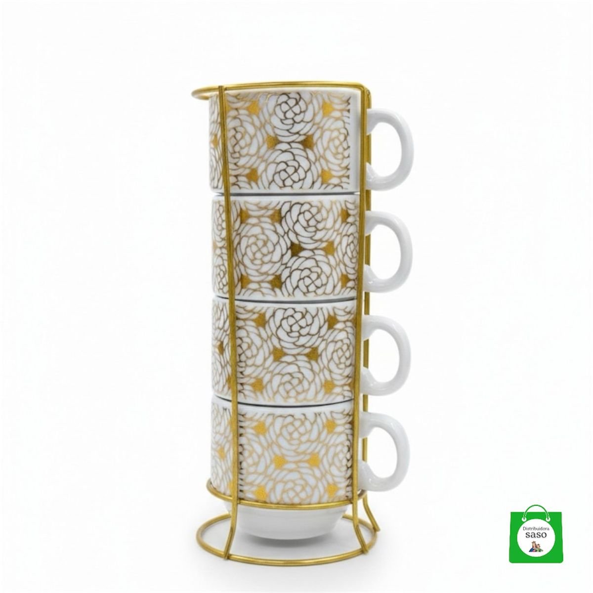☕ Set x4 Pocillos Torre de Cerámica con Diseño — Tazas Apilables Decoradas para Café y Tinto ✨