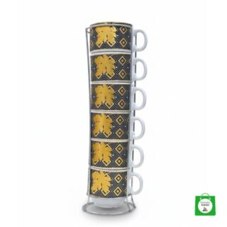 ☕ Set x6 Pocillos Torre de Cerámica con Diseño — Tazas Apilables Decoradas para Café y Tinto ✨