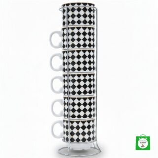 ☕ Set x6 Pocillos Torre de Cerámica con Diseño — Tazas Apilables Decoradas para Café y Tinto ✨