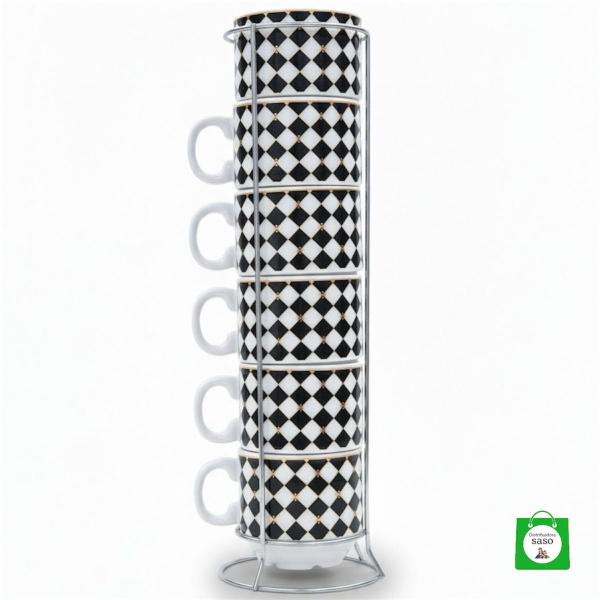 ☕ Set x6 Pocillos Torre de Cerámica con Diseño — Tazas Apilables Decoradas para Café y Tinto ✨