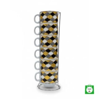 ☕ Set x6 Pocillos Torre de Cerámica con Diseño — Tazas Apilables Decoradas para Café y Tinto ✨