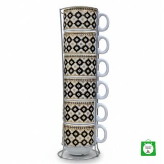☕ Set x6 Pocillos Torre de Cerámica con Diseño — Tazas Apilables Decoradas para Café y Tinto ✨