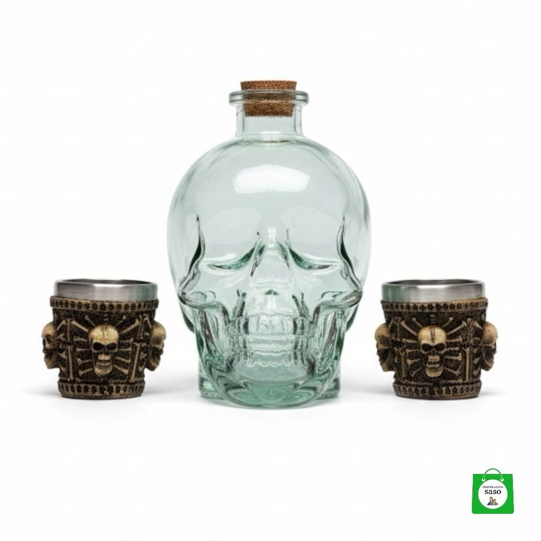 💀 Licorera Calavera Transparente 750ml + 2 Copas Calavera — Set Minimalista con Mucho Carácter y Actitud