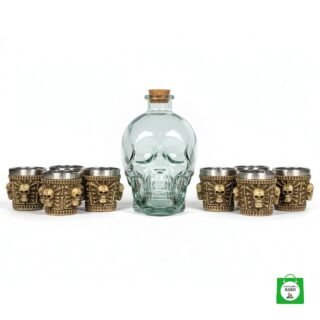 💀 Licorera Calavera Transparente 750ml + 6 Copas Calavera — Brinda Claro y con Personalidad en Grupo