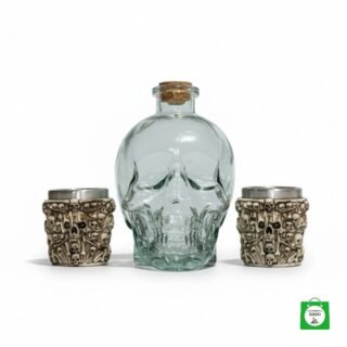 💀 Licorera Calavera Transparente 750ml + 2 Copas Calavera — Set Compacto y Elegante para Brindar en Pareja