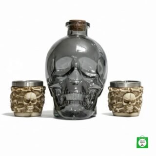 💀 Licorera Calavera Negra 750ml + 2 Copas Calavera — Estilo Oscuro para Brindar con tu Persona Favorita