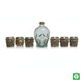 💀 Licorera Calavera Transparente 750ml + 6 Copas Calavera — Transparencia con Actitud para el Grupo Completo