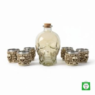 💀 Licorera Calavera Dorada 750ml + 6 Copas Calavera — Set Dorado para Celebrar con Clase y Actitud