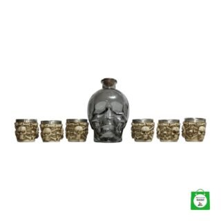 💀 Licorera Calavera Negra 750ml + 6 Copas Calavera — El Set Completo para Brindar con Toda la Banda