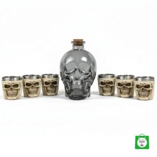 💀 Licorera Calavera Negra 750ml + 6 Copas Calavera — Combo Total Dark para los Verdaderos Rebeldes