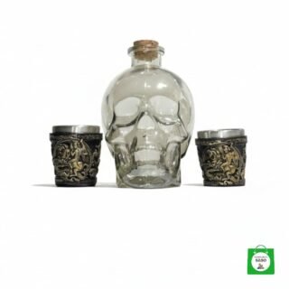 💀 Licorera Calavera Dorada 750ml + 2 Copas Caballo — Elegancia Dorada para Brindar a lo Grande