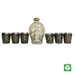 💀 Licorera Calavera Dorada 750ml + 6 Copas Caballo — Brillo Dorado y Poder en Cada Celebración