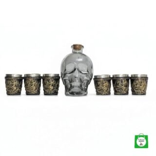💀 Licorera Calavera Negra 750ml + 6 Copas Caballo — Set Audaz para Brindar con Fuerza y Estilo Único