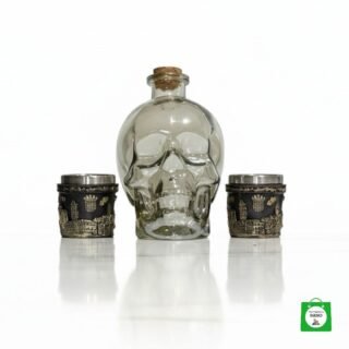 💀 Licorera Calavera Dorada 750ml + 2 Copas Caballero — Lujo y Actitud para Brindar en Grande