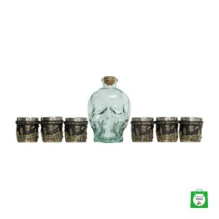 💀 Licorera Calavera Transparente 750ml + 6 Copas Caballero — El Kit Ideal para Reuniones con Estilo