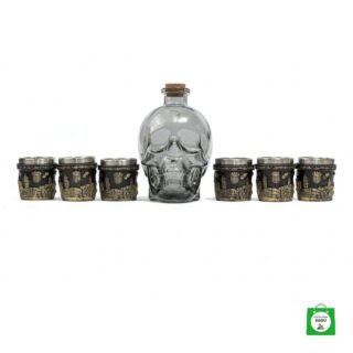 💀 Licorera Calavera Negra 750ml + 6 Copas Caballero — Set Completo para Noches de Brindis con Actitud