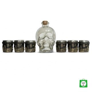 💀 Licorera Calavera Dorada 750ml + 6 Copas Caballero — Set Premium para Celebraciones Épicas en Grupo