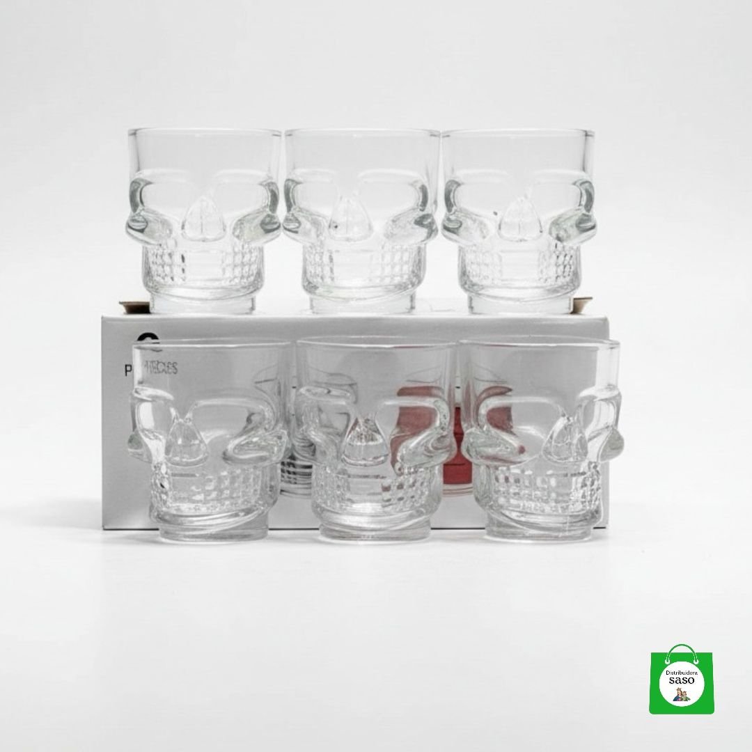 💀 Set x6 Copas Calavera Transparentes — Sirve con Estilo Gótico en tus Reuniones y Celebraciones