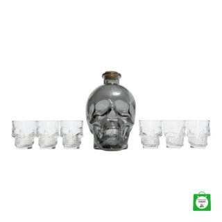 💀 Licorera Calavera 750ml Negra + Copas Transparentes — Misterio con Toque Elegante para Reuniones