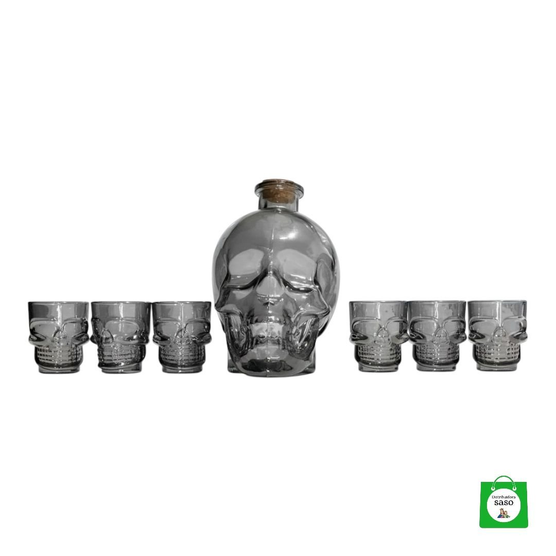 💀 Licorera Calavera 750ml Negra + Copas Negras — Combo Total Black para los Verdaderos Rebeldes