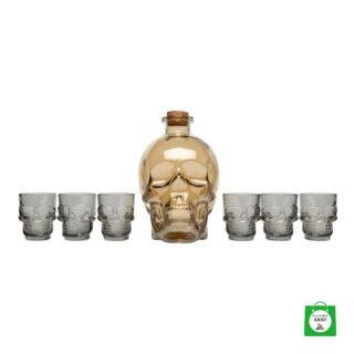 💀 Licorera Calavera 750ml Dorada + Copas Negras — Set Exclusivo para Brindar con Clase Oscura