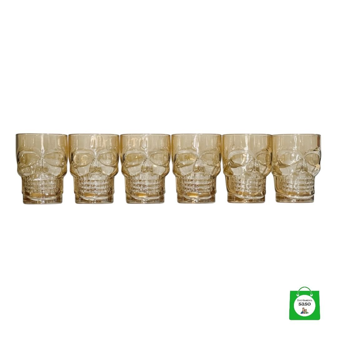 💀 Set x6 Vasos Cerveceros Calavera Dorado 400ml — Brinda con Fuerza y Estilo en Cada Reunión