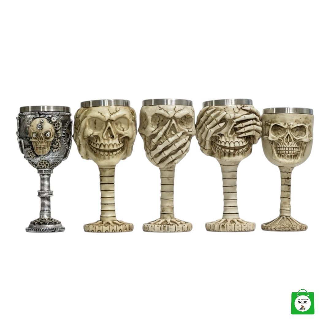 💀 Set x5 Copas de Vino Calavera — El Juego Completo para Brindar con Estilo Gótico y Mucho Sabor
