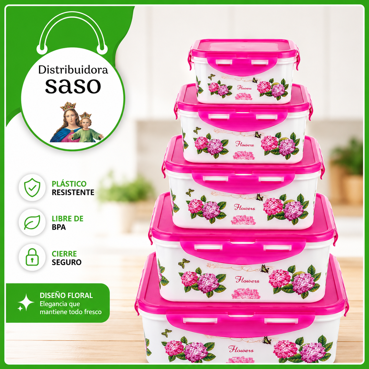 Juego x 5 Porta Comida Plásticos – Recipientes Multiuso para Comidas, Snacks, Alimentos y Almacenamiento