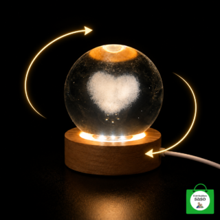 Esfera de Luz Giratoria 6 cm con Corazón – Lámpara Decorativa Romántica, Ideal para Regalo, Pareja, Habitación y Decoración